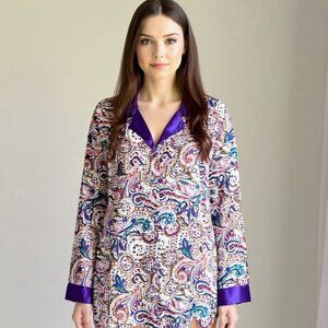 Victoria’s Secret Vintage Gold Label Purple Paisley Satin Night Shirt Size Large